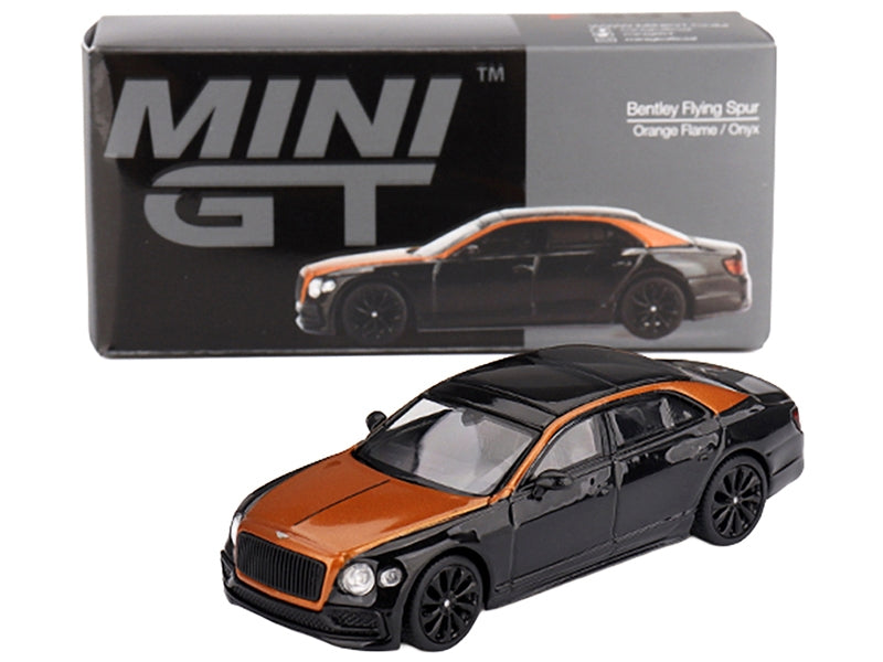Bentley Flying Spur Orange Flame Metallic and Onyx Black Limited Edition 1/64 Diecast Model Car by Mini GT
