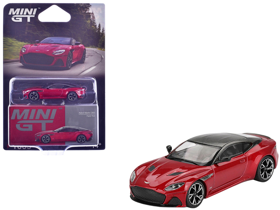 Aston Martin DBS RHD (Right Hand Drive) Hyper Red Metallic with Carbon Top Limited Edition 1/64 Diecast Model Car by Mini GT