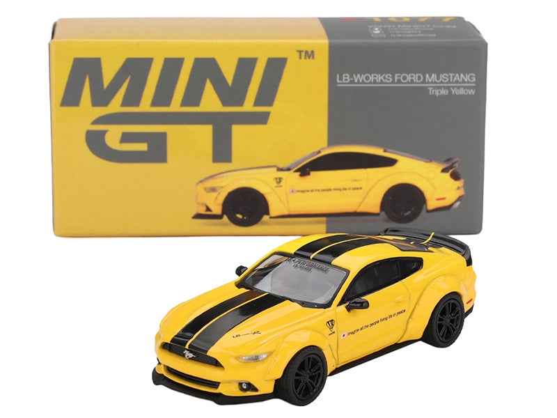 Ford Mustang "LB-Works" Triple Yellow with Black Stripes Limited Edition 1/64 Diecast Model Car by Mini GT