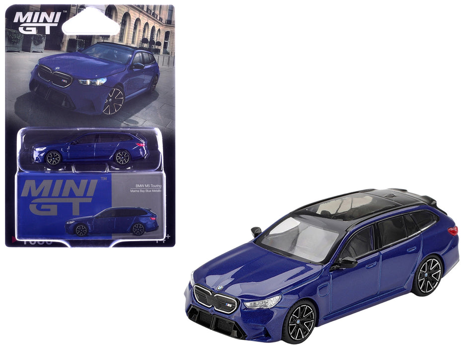 BMW M5 Touring Marina Bay Blue Metallic with Black Top and Sun Roof Limited Edition 1/64 Diecast Model Car by Mini GT