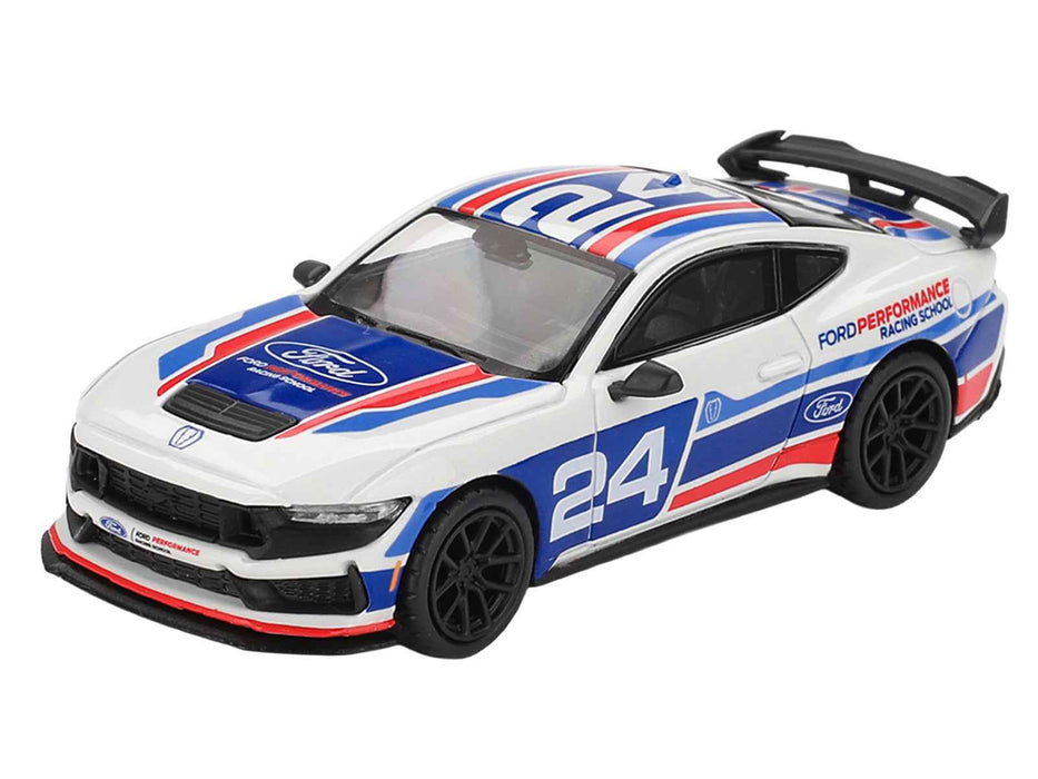 Ford Mustang Dark Horse #24 "Ford Performance Racing School" White with Red and Blue Graphics Limited Edition 1/64 Diecast Model Car by Mini GT