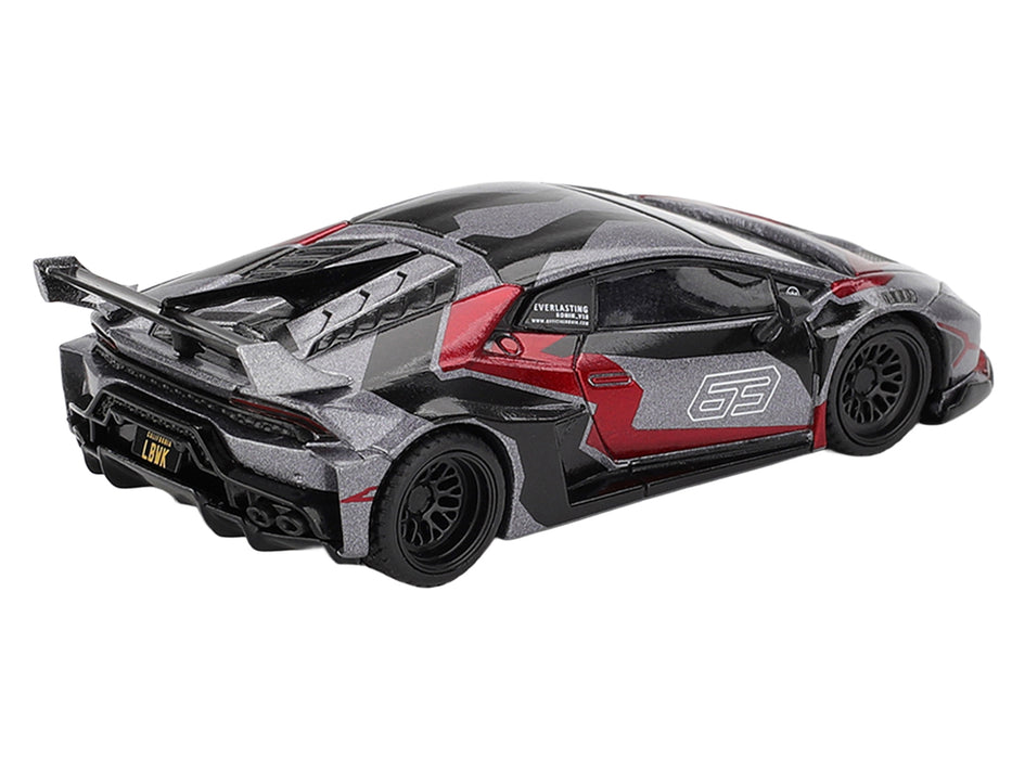 Lamborghini Huracan GT LB-WORKS "RONIN" Gray Metallic with Black and Red Graphics 1/64 Diecast Model Car by Mini GT