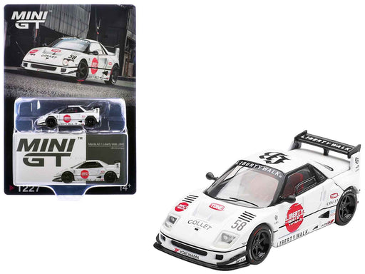 Mazda AZ-1 Liberty Walk LB40 RHD (Right Hand Drive) #58 "LB-Hinomaru" White with Graphics and Red Interior Limited Edition 1/64 Diecast Model Car by Mini GT