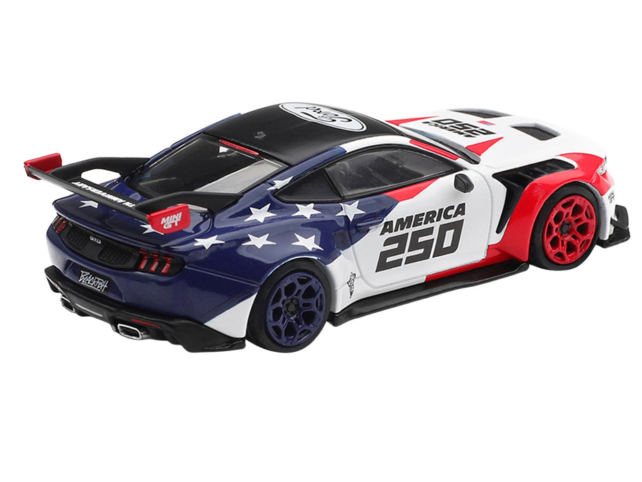 Ford Mustang GTD "America 250 - USA Exclusive" White with American Flag Graphics Limited Edition 1/64 Die Cast Model Car by Mini GT