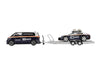 Porsche 911 Dakar #718 Blue and White with Roof Rack and Volkswagen ID. Buzz Blue and White with Flatbed Trailer "Porsche Centrum Gelderland Roughroads" Set of 3 pieces Limited Edition 1/64 Diecast Model Car by Mini GT