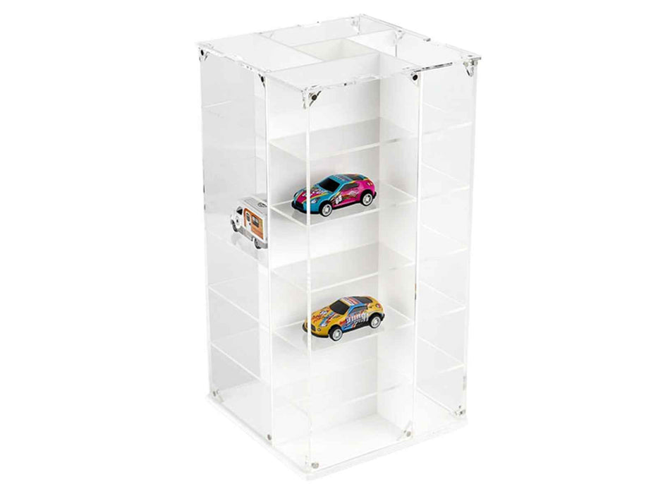 Acrylitower Showcase 24 Car Display Desktop Spinner with Cover White "Mijo Exclusives" for 1/64 Scale Models