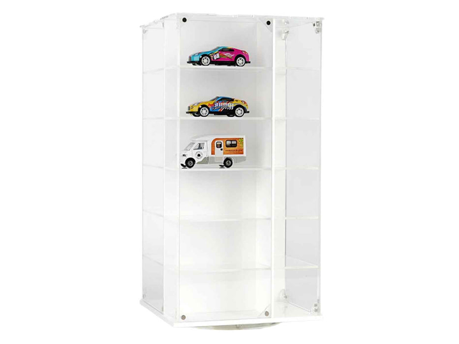 Acrylitower Showcase 24 Car Display Desktop Spinner with Cover White "Mijo Exclusives" for 1/64 Scale Models