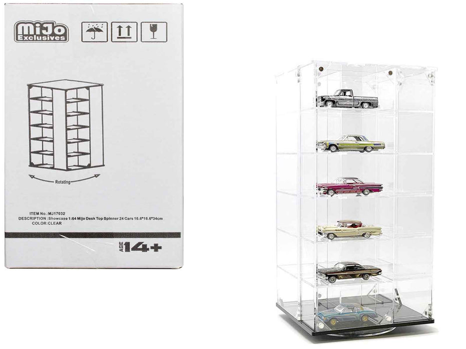 Acrylitower Showcase 24 Car Display Desktop Spinner with Cover Clear "Mijo Exclusives" for 1/64 Scale Models