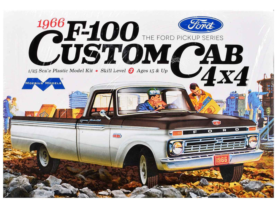 Skill 3 Model Kit 1966 Ford F-100 Custom Cab 4x4 Pickup Truck 1/25 Scale Model by Moebius