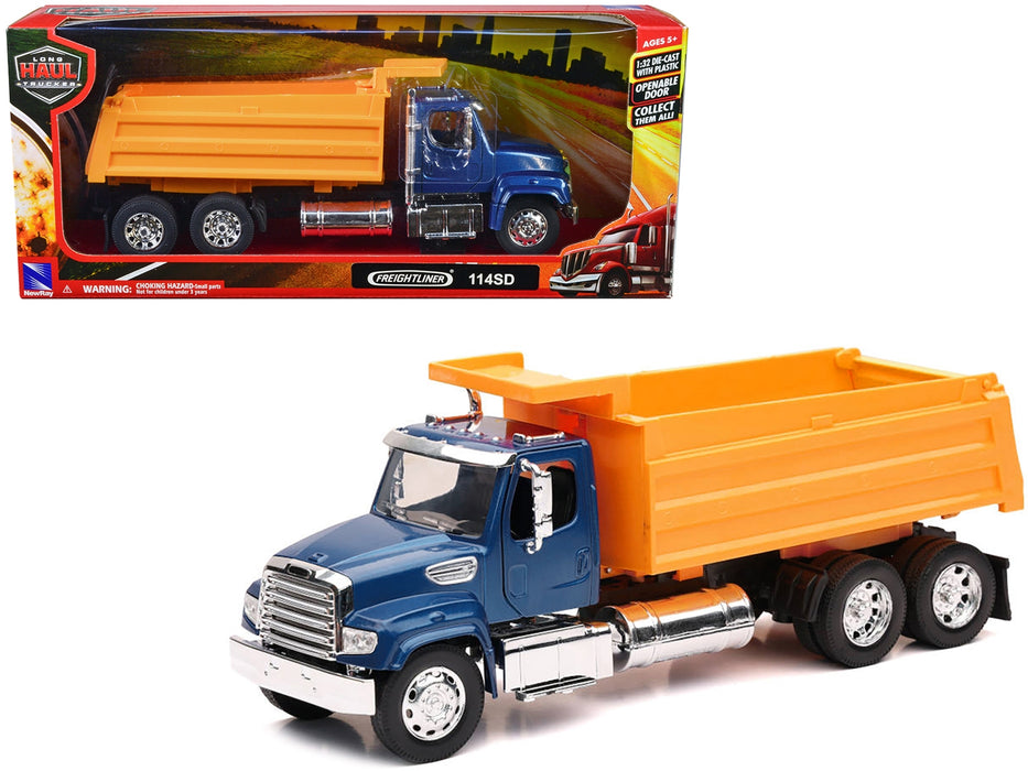 Freightliner 114SD Dump Truck Blue and Yellow "Long Haul Trucker" Series 1/32 Diecast Model by New Ray - Miniature Motors