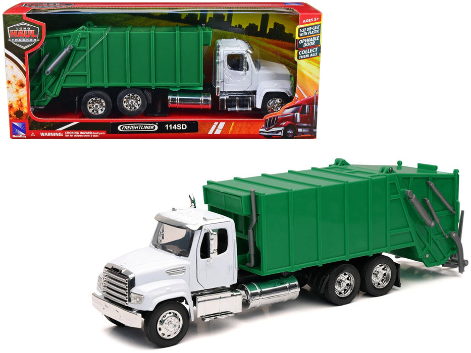 Freightliner 114SD Garbage Truck White and Green "Long Haul Trucker" Series 1/32 Diecast Model by New Ray - Miniature Motors