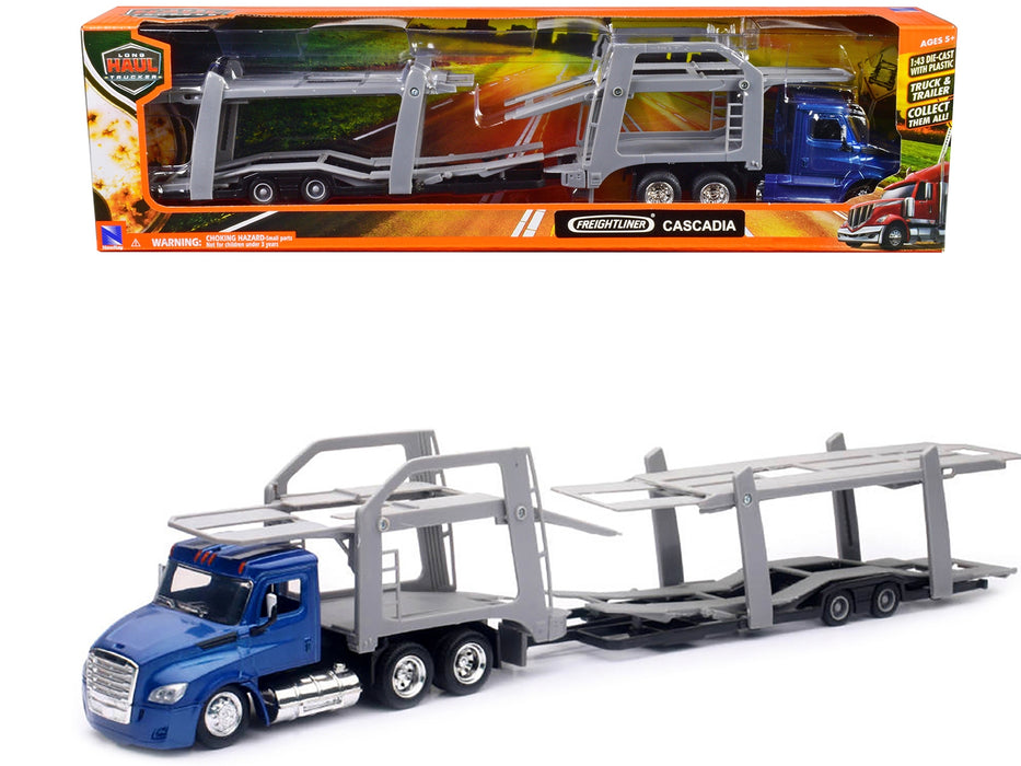 Freightliner Cascadia Auto Transporter Blue Metallic "Long Haul Trucker" Series 1/43 Diecast Model by New Ray - Miniature Motors