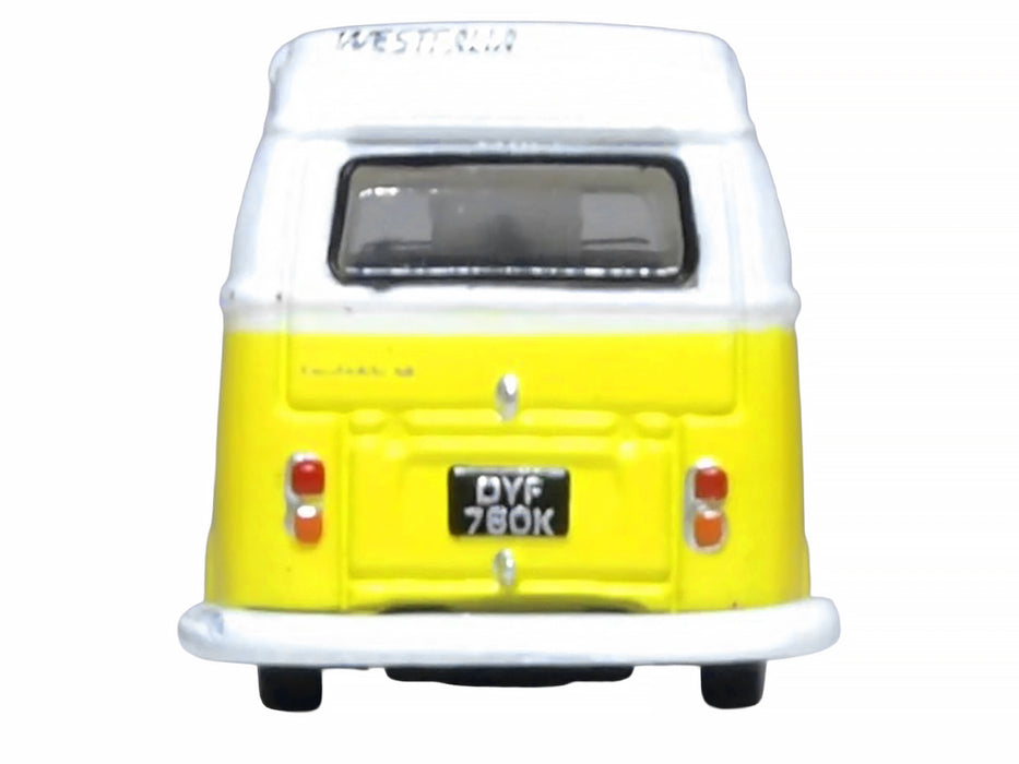 Volkswagen T2 Bay Window Camper Van Saturn Yellow and White 1/148 (N) Scale Diecast Model Car by Oxford Diecast