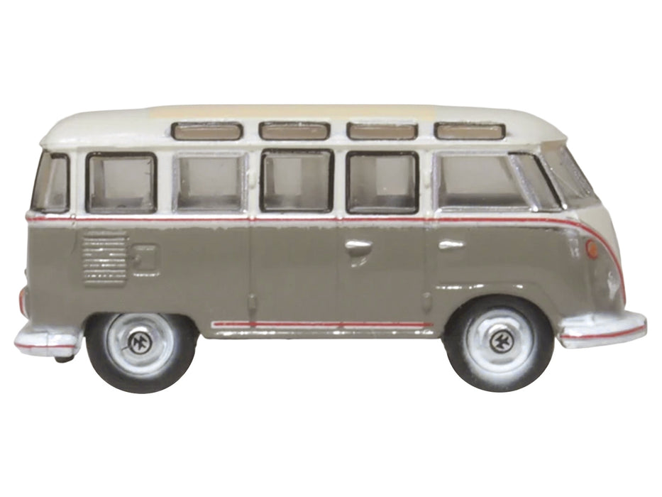 Volkswagen T1 Samba Bus Mouse Grey and Pearl White with Red Stripes 1/148 (N) Scale Diecast Model Car by Oxford Diecast