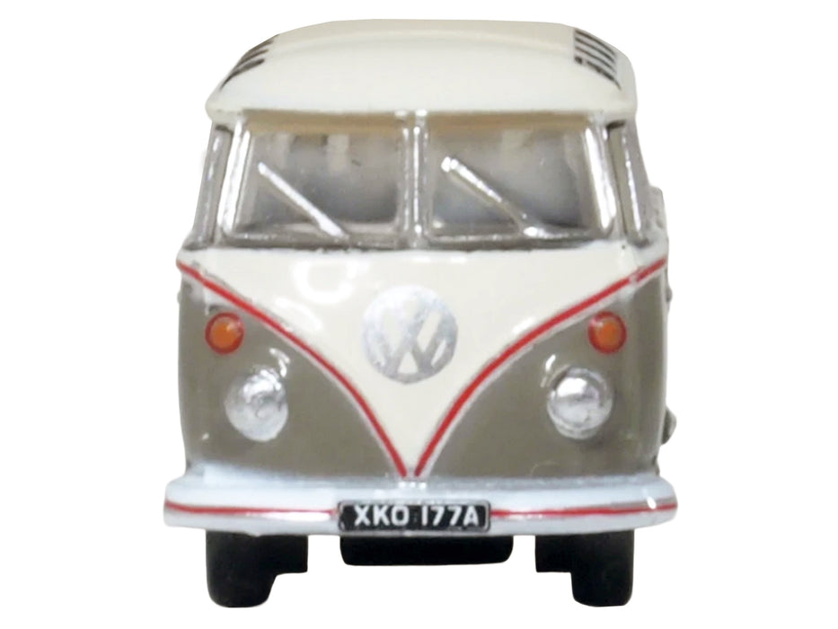 Volkswagen T1 Samba Bus Mouse Grey and Pearl White with Red Stripes 1/148 (N) Scale Diecast Model Car by Oxford Diecast