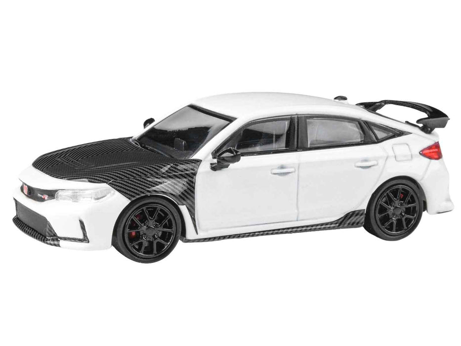 2025 Honda Civic Type R FL5 White with Carbon Hood and Accents 1/64 Diecast Model Car by Paragon Models