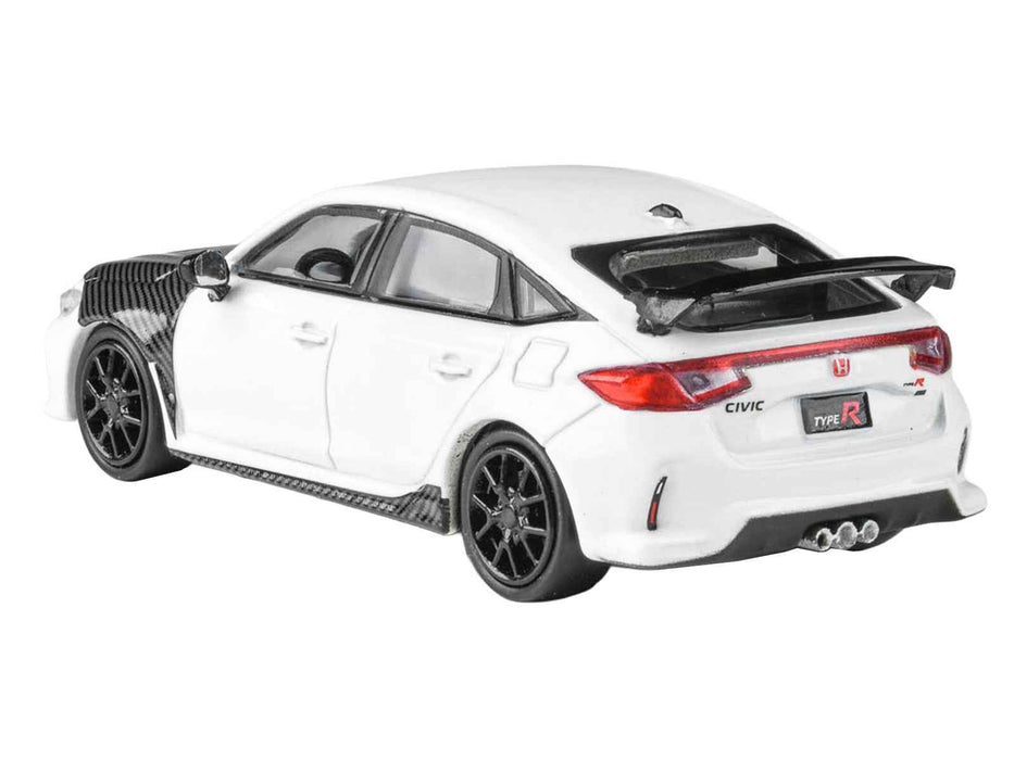 2025 Honda Civic Type R FL5 White with Carbon Hood and Accents 1/64 Diecast Model Car by Paragon Models