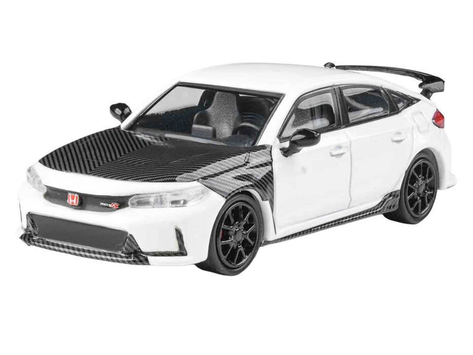 2025 Honda Civic Type R FL5 White with Carbon Hood and Accents 1/64 Diecast Model Car by Paragon Models