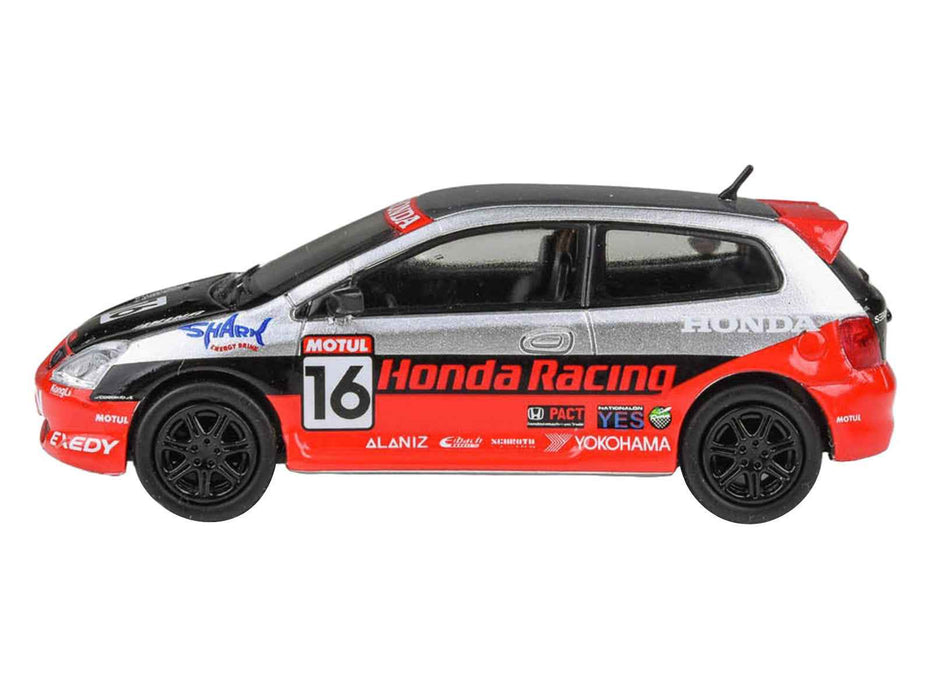 2005 Honda Civic #16 "SEMA RealTime Racing" Silver Metallic and Red with Black Graphics 1/64 Diecast Model Car by Paragon Models