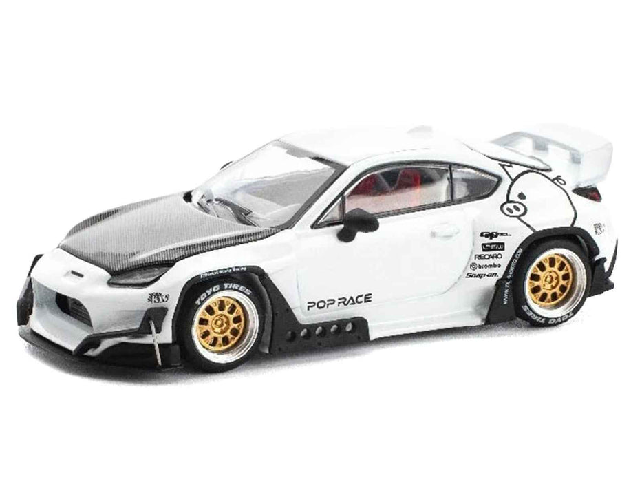 Toyota Pandem GR86 White with Carbon Hood "Enigma Exclusive Edition" 1/64 Diecast Model Car by Pop Race
