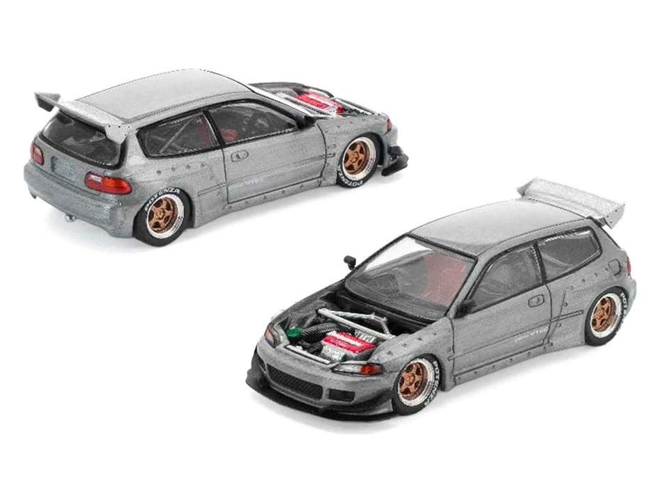 Pandem Civic EG6 RHD (Right Hand Drive) Raw Metal with No Hood 1/64 Diecast Model Car by Pop Race