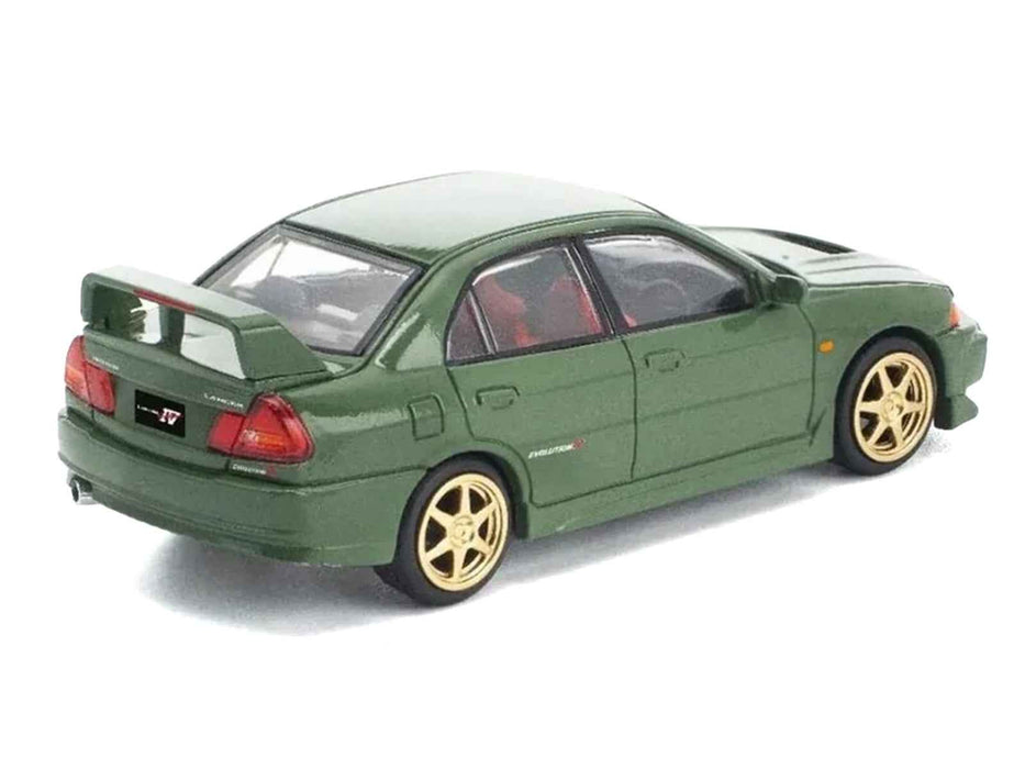 Mitsubishi Lancer Evolution IV RHD (Right Hand Drive) Green with Red Interior and Gold Wheels "Enigma Exclusive Edition" 1/64 Diecast Model Car by Pop Race