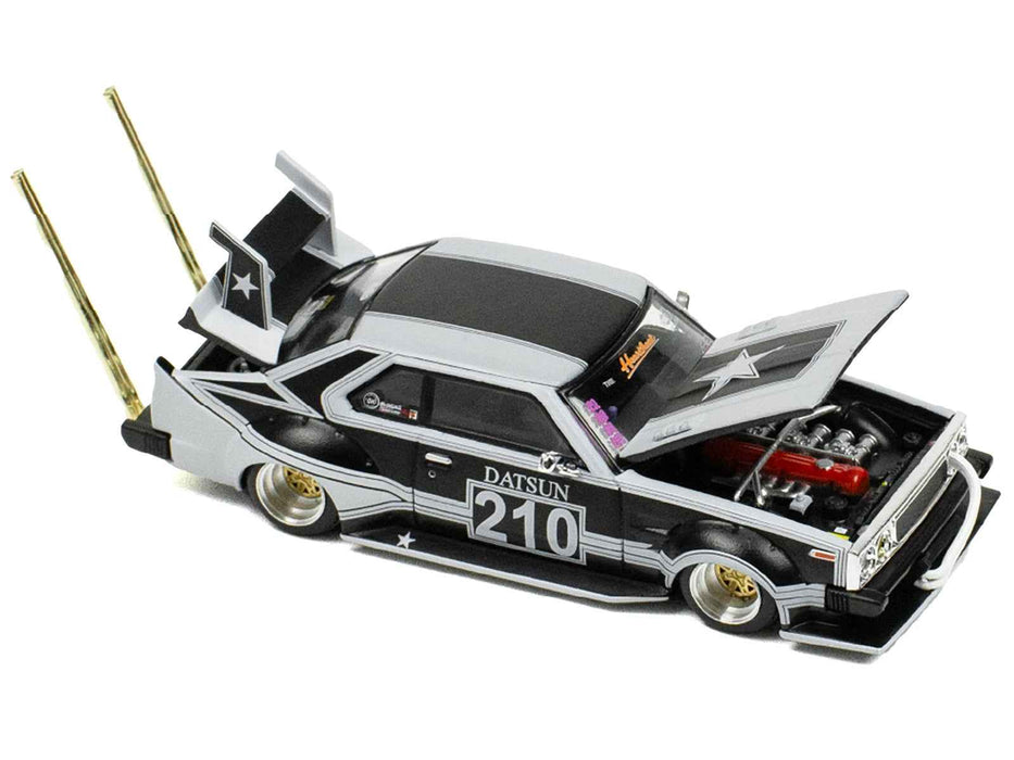 Skyline C210 "Bosozoku Style" RHD (Right Hand Drive) #210 Matt Black and Silver 1/64 Diecast Model Car by Pop Race