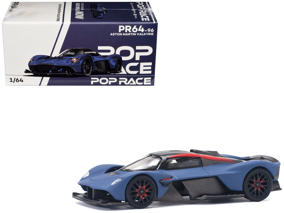 Aston Martin Valkyrie Satin Marina Blue with Carbon Top 1/64 Diecast Model Car by Pop Race