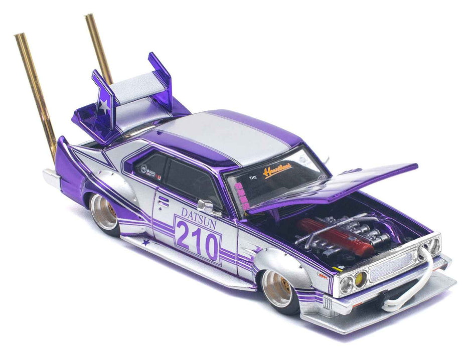 Skyline C210 Kaido Racer "Bosozoku Style" RHD (Right Hand Drive) #210 Purple and Silver 1/64 Diecast Model Car by Pop Race