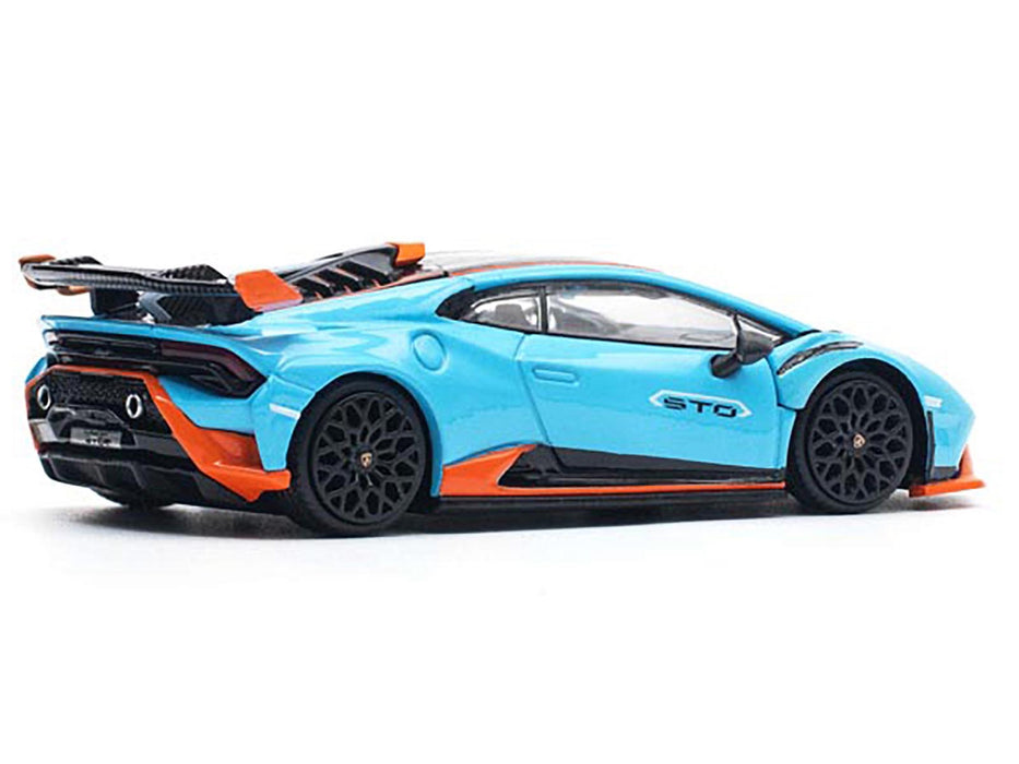 Lamborghini Huracan STO Blue with Black Top and Orange Accents 1/64 Diecast Model Car by Pop Race