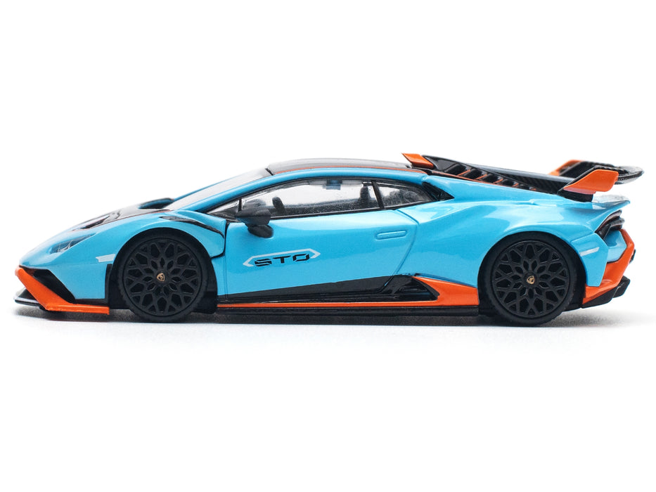 Lamborghini Huracan STO Blue with Black Top and Orange Accents 1/64 Diecast Model Car by Pop Race
