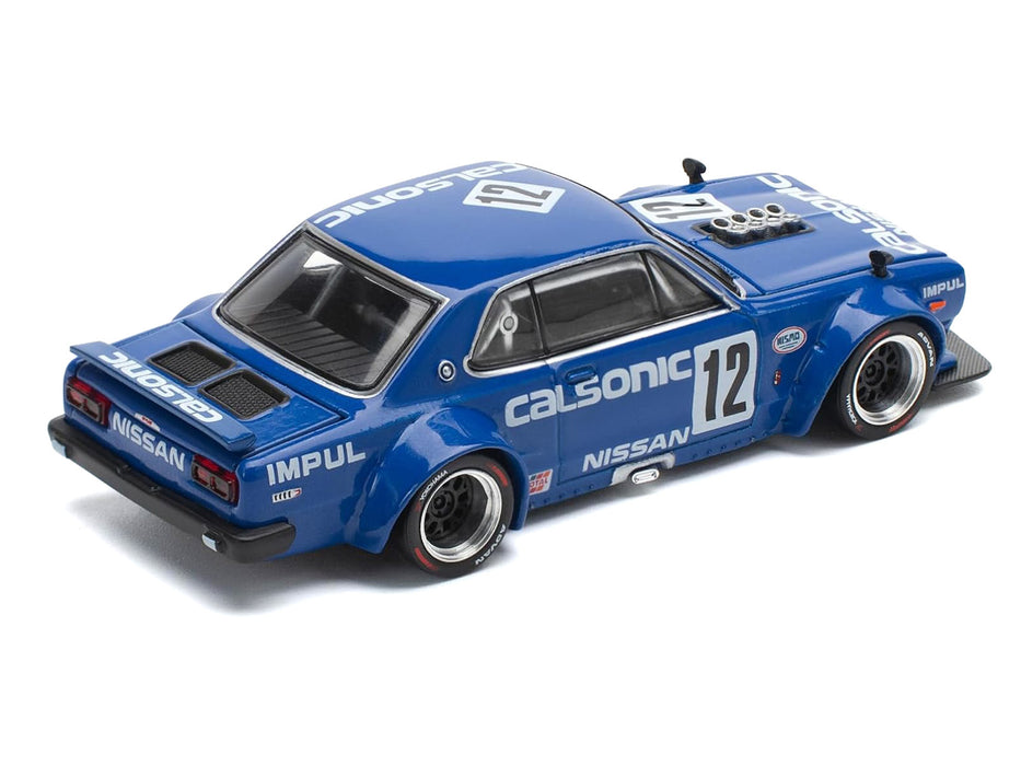 Skyline GT-R V8 Drift "Hakosuka" RHD (Right Hand Drive) #12 "Calsonic" Blue with Graphics 1/64 Diecast Model Car by Pop Race