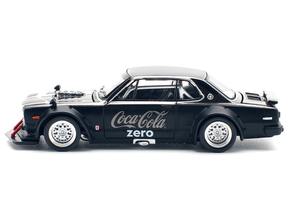Skyline GT-R V8 Drift "Hakosuka" RHD (Right Hand Drive) "Coca-Cola Zero" Dark Chrome and Black 1/64 Diecast Model Car by Pop Race