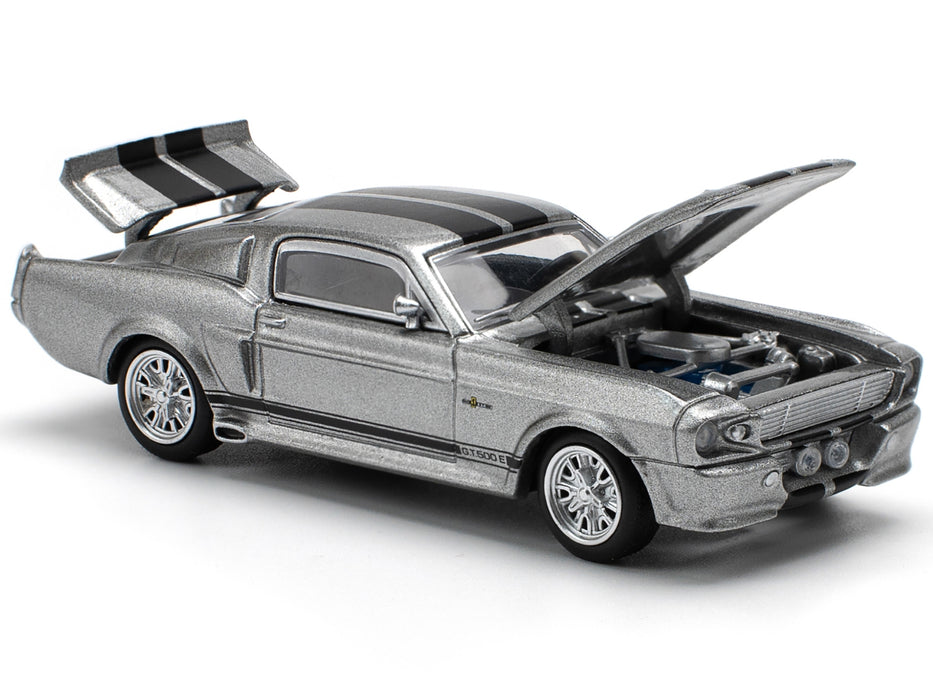 Shelby Mustang GT500 Gray Metallic with Black Stripes 1/64 Diecast Model Car by Pop Race