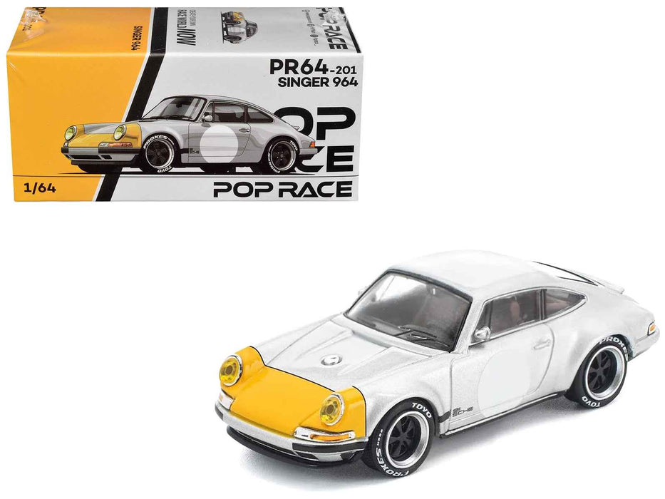 Singer 964 Silver Metallic with Yellow Front 1/64 Diecast Model Car by Pop Race