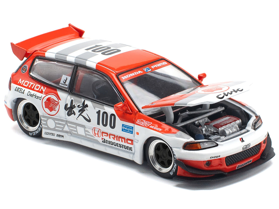 Pandem Civic EG6 V1.5 RHD (Right Hand Drive) #100 "Idemitsu Motion Infinite" White and Red with Graphics 1/64 Diecast Model Car by Pop Race