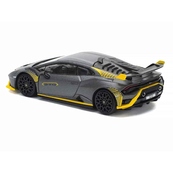 Lamborghini Huracan STO Matt Gray Metallic with Yellow Accents 1/64 Diecast Model Car by Pop Race