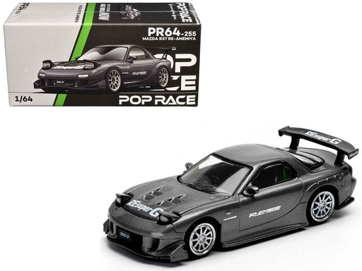 Mazda RX7 (FD) "RE Amemiya" Widebody RHD (Right Hand Drive) Gunmetal Gray Metallic with Carbon Hood 1/64 Diecast Model Car by Pop Race