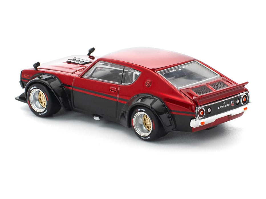 Skyline KPGC110 "Kenmeri" RHD (Right Hand Drive) Red Metallic and Black 1/64 Diecast Model Car by Pop Race