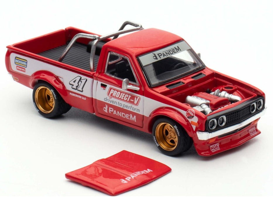 Datsun Pandem 620 Pickup Truck #41 Red Metallic with White Stripes and Graphics "2025 Thailand Diecast Expo" 1/64 Diecast Model Car by Pop Race