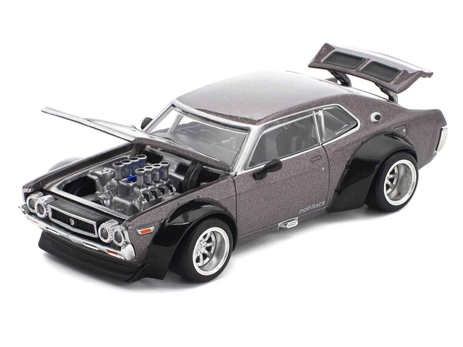 Datsun Laurel C130 RHD (Right Hand Drive) Gray Metallic 1/64 Diecast Model Car by Pop Race