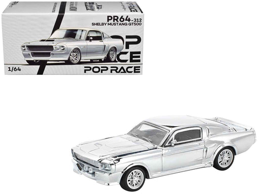 Shelby Mustang GT500 Silver Chrome 1/64 Diecast Model Car by Pop Race
