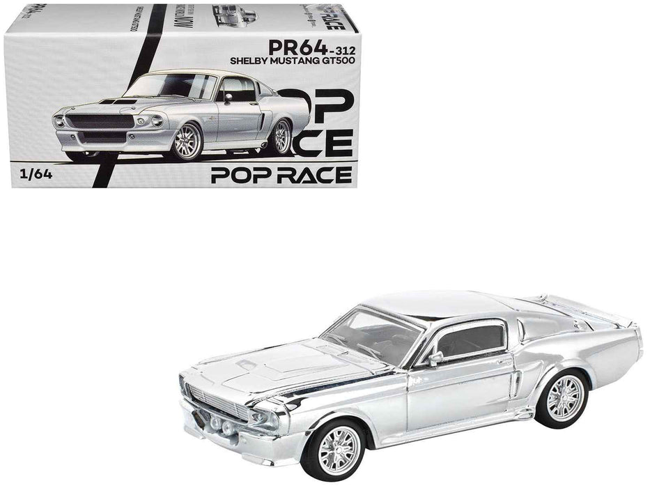 Shelby Mustang GT500 Silver Chrome 1/64 Diecast Model Car by Pop Race