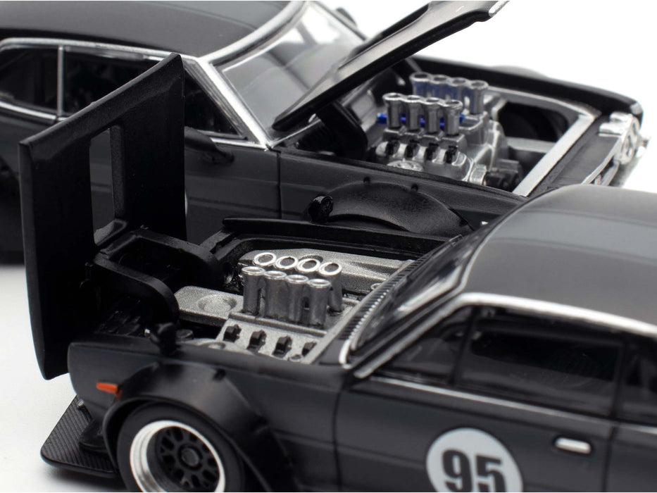 Skyline GT-R V8 Drift "Hakosuka" RHD (Right Hand Drive) #95 Black and Datsun Laurel C130 RHD (Right Hand Drive) Black 2 Car Box Set "Hong Kong Toycar Salon 2025" 1/64 Diecast Model Car by Pop Race