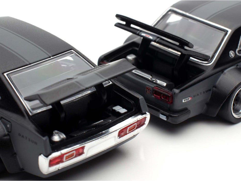 Skyline GT-R V8 Drift "Hakosuka" RHD (Right Hand Drive) #95 Black and Datsun Laurel C130 RHD (Right Hand Drive) Black 2 Car Box Set "Hong Kong Toycar Salon 2025" 1/64 Diecast Model Car by Pop Race