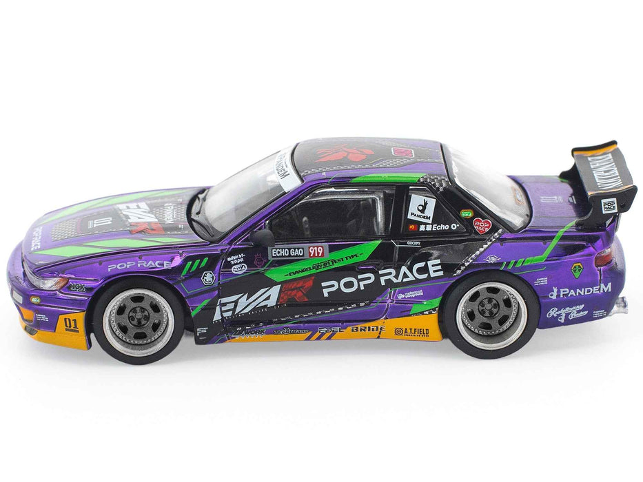 Pandem S13 RHD (Right Hand Drive) "EVA RT Test Type-01" Purple Metallic with Graphics 1/64 Diecast Model Car by Pop Race