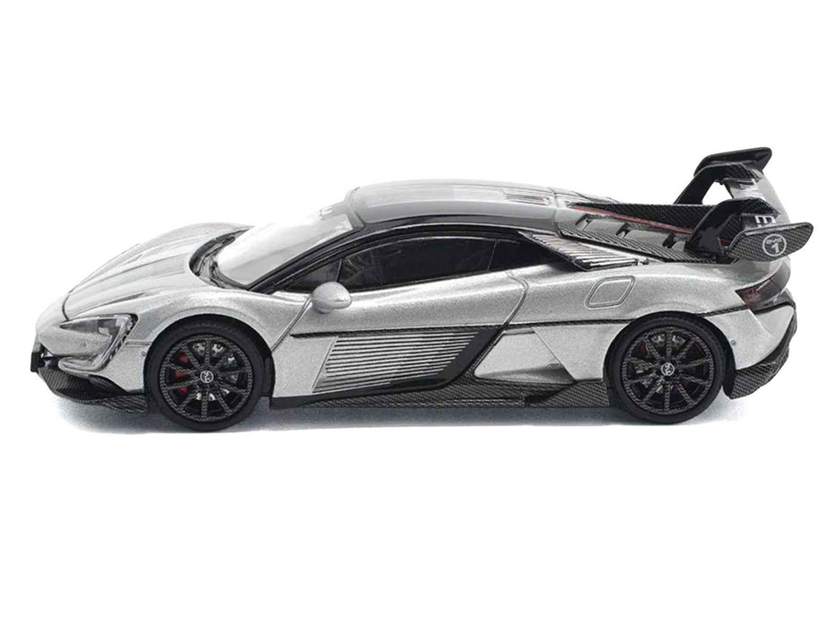 Yangwang U9 Silver Metallic with Black Top and Stripes 1/64 Diecast Model Car by Pop Race