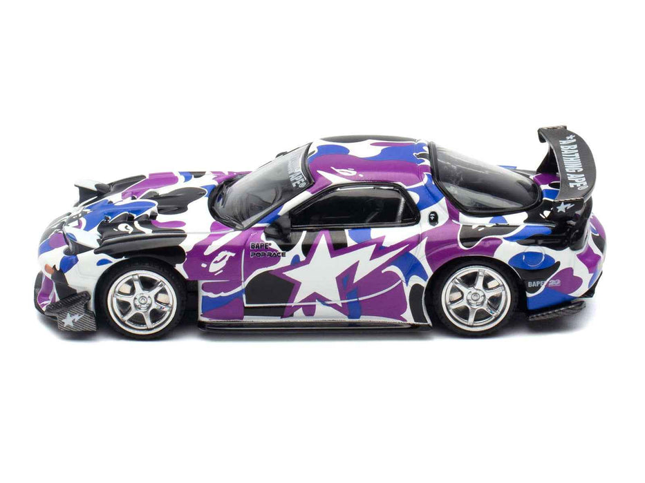 Mazda RX-7 (FD3S) RHD (Right Hand Drive) "BAPE (A Bathing Ape)" Purple Camouflage 1/64 Diecast Model Car by Pop Race