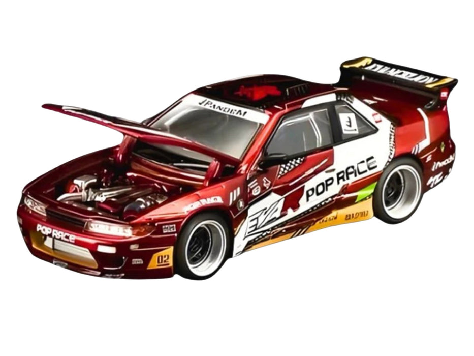 Pandem S13 RHD (Right Hand Drive) "EVA RT Production Model-02" Red Metallic with Graphics 1/64 Diecast Model Car by Pop Race