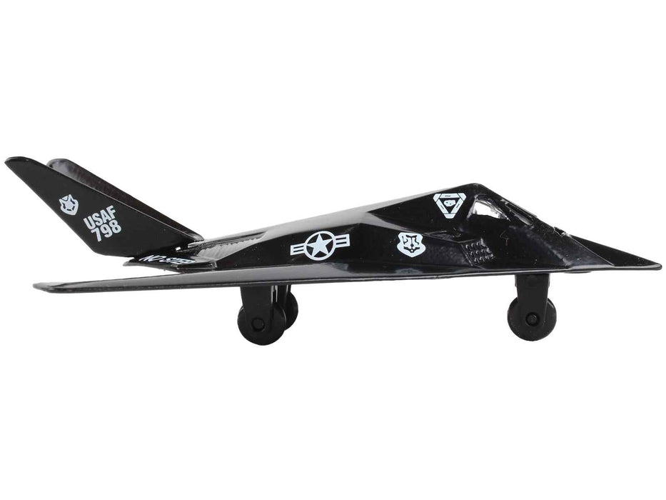Lockheed F-117 Nighthawk Stealth Aircraft Black "United States Air Force" with Runway Section Diecast Model Airplane by Runway24